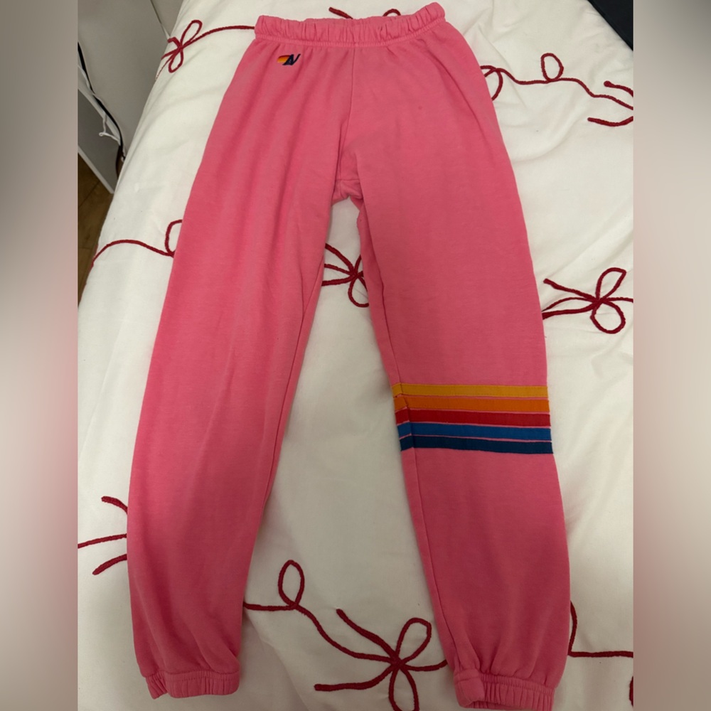 Pink Aviator Nation Sweatpants Size XS Rainbow Stripes